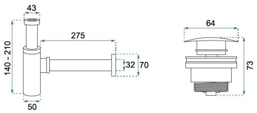 REA-A8586 - Mosdó szifon CLICK-CLACK lefolyóval, szálcsiszolt arany