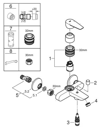 GROHE 23605001 - BAUEDGE kádcsaptelep 150±15 mm, fényes króm