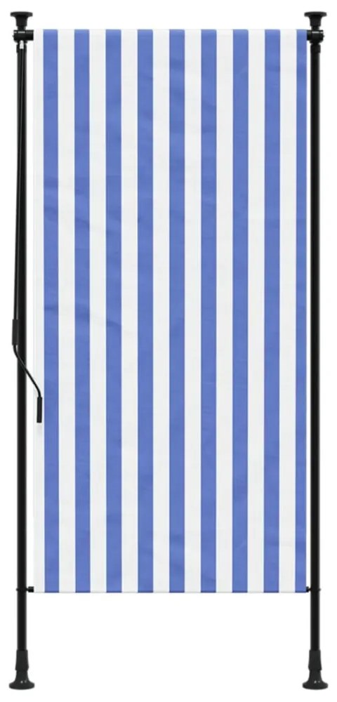 kék és fehér szövet és acél kültéri roló 120 x 270 cm