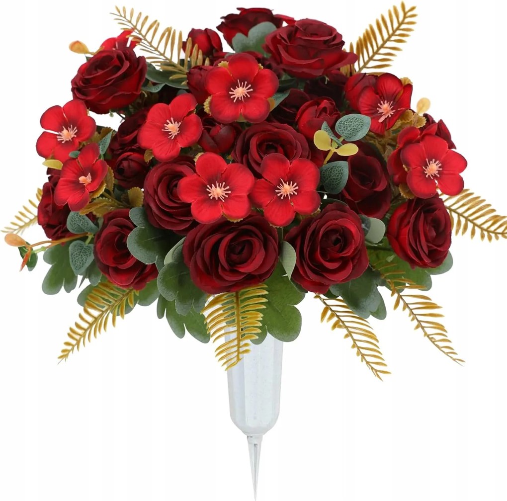 Művirág csokor piros 4 ágú dekoratív dísz 30cm