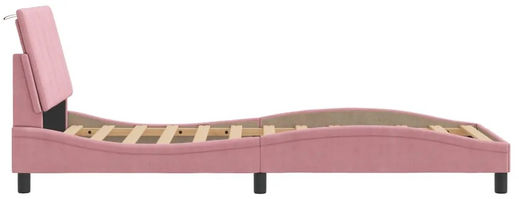 rózsaszín bársony ágykeret LED-világítással 80 x 200 cm