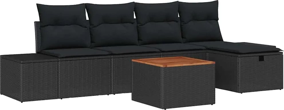 vidaXL Kerti Kanapé Szett párnával tárolóval 6 pcs Fekete Poli rattan