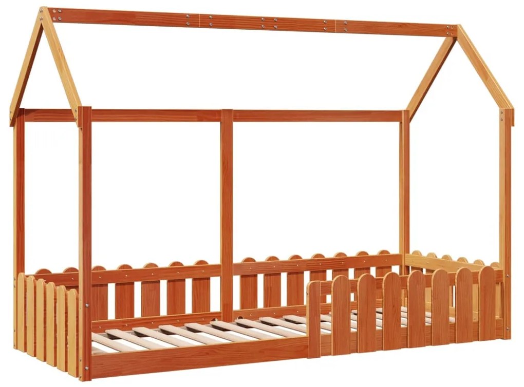 viaszbarna tömör fenyőfa házikó gyerekágykeret 80 x 200 cm
