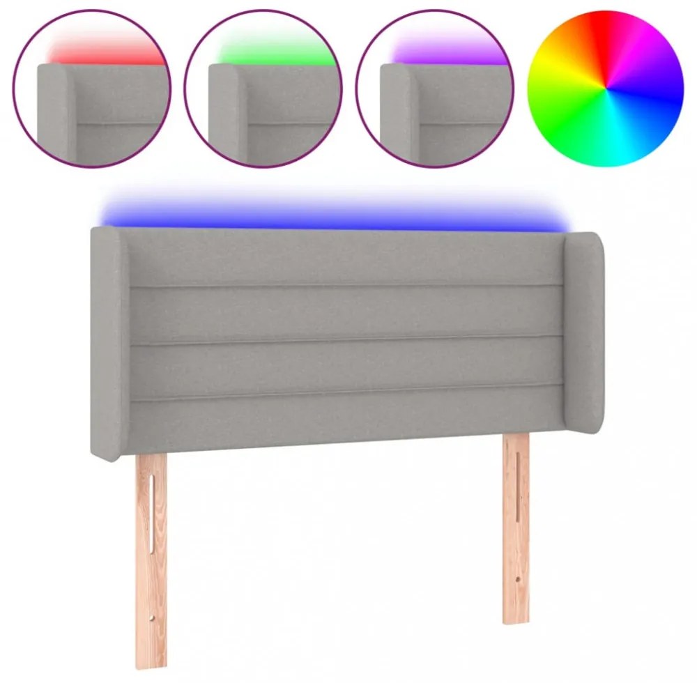 világosszürke szövet LED-es fejtámla 93 x 16 x 78/88 cm