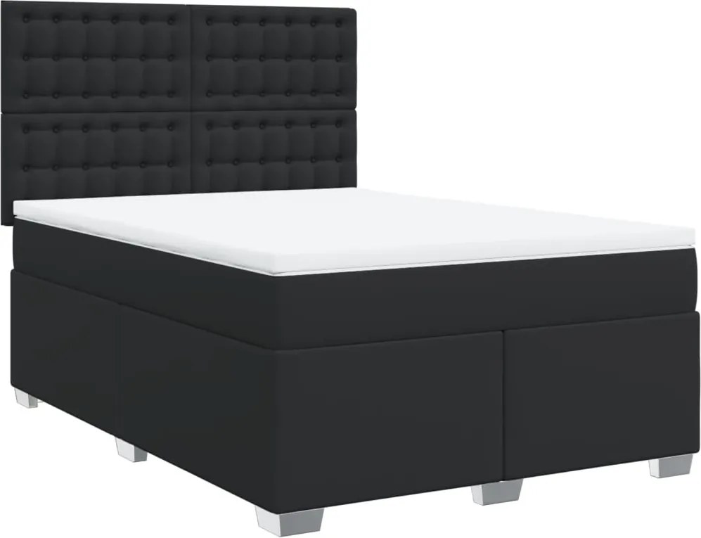 vidaXL fekete műbőr rugós ágy matraccal 160 x 200 cm