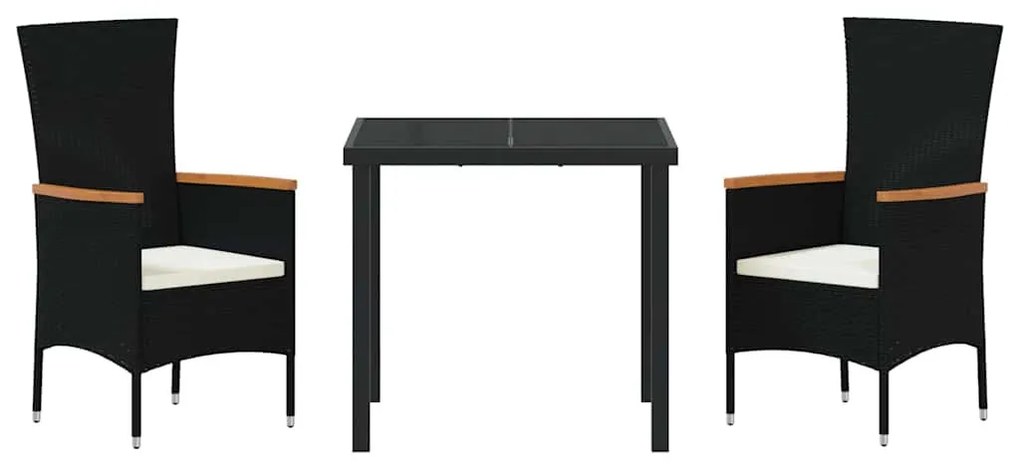 Kert étkező szett párnával 3 pcs Fekete Poli rattan