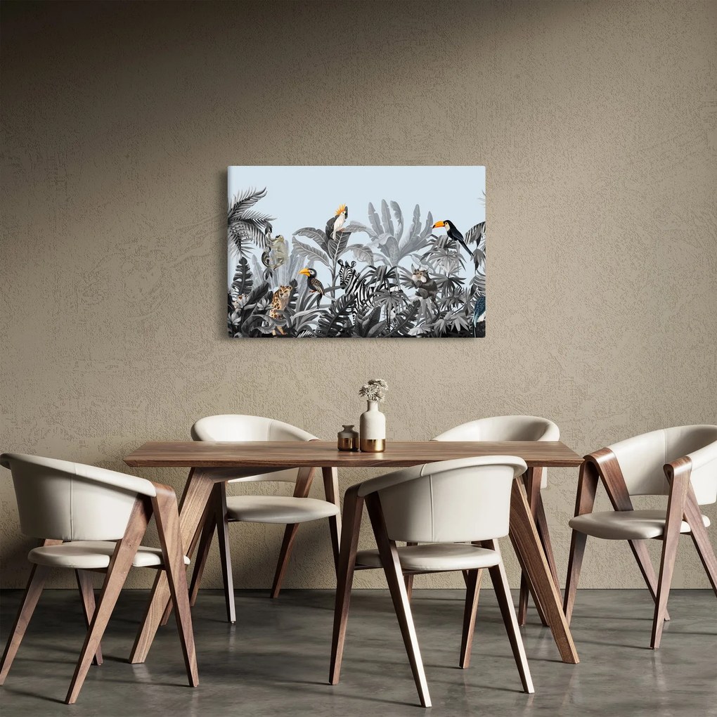 Állatok képe egy trópusi erdőben (90x60 cm)