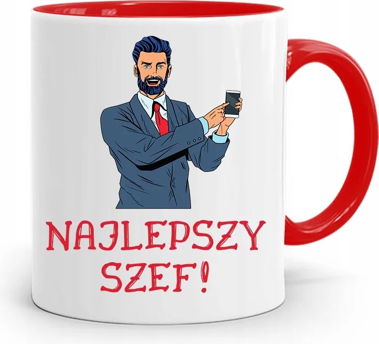 Piros Bögre A Főnöknek Legjobb Főnök Ajándék fényképes nyomtatással