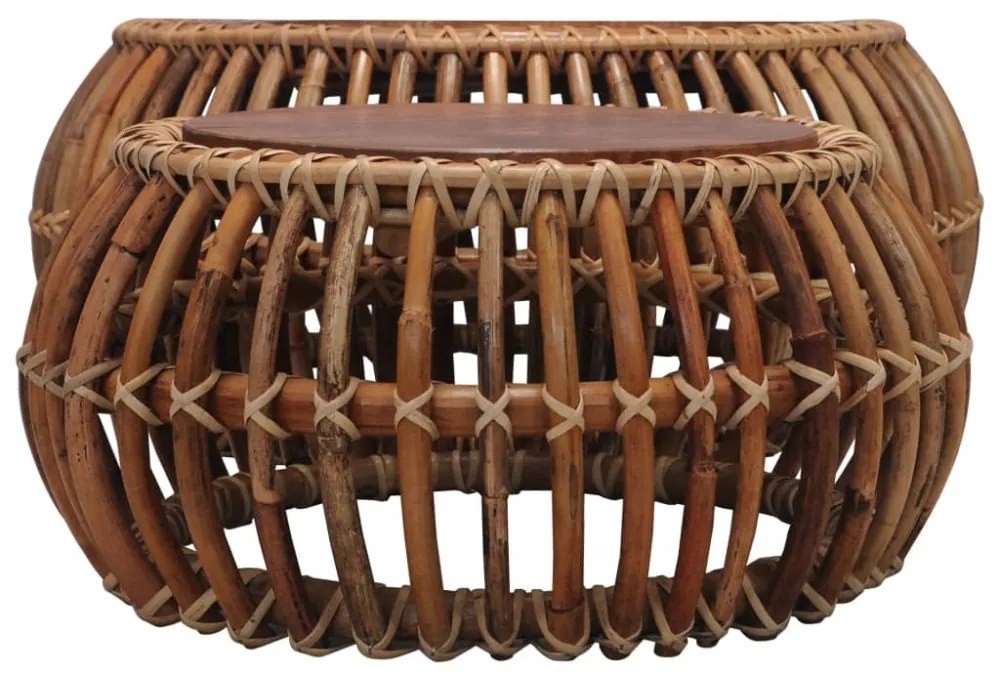 2 db természetes rattan dohányzóasztal