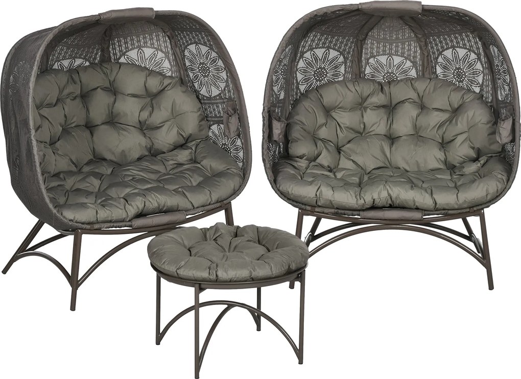 Outsunny 3 Részes Kerti Szék Készlet, Fonott Szék Összecsukható Üléskosárral, Kávézó Asztal, Párnák, Pihenő Szék Teraszhoz, Erkélyhez, Acél, Homok | A