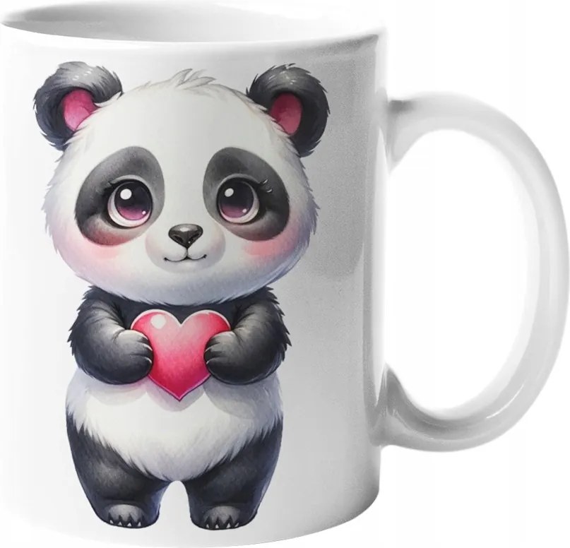 Látványos Édes Panda Bögre Szívecskés Kerámia 330ML Doboz