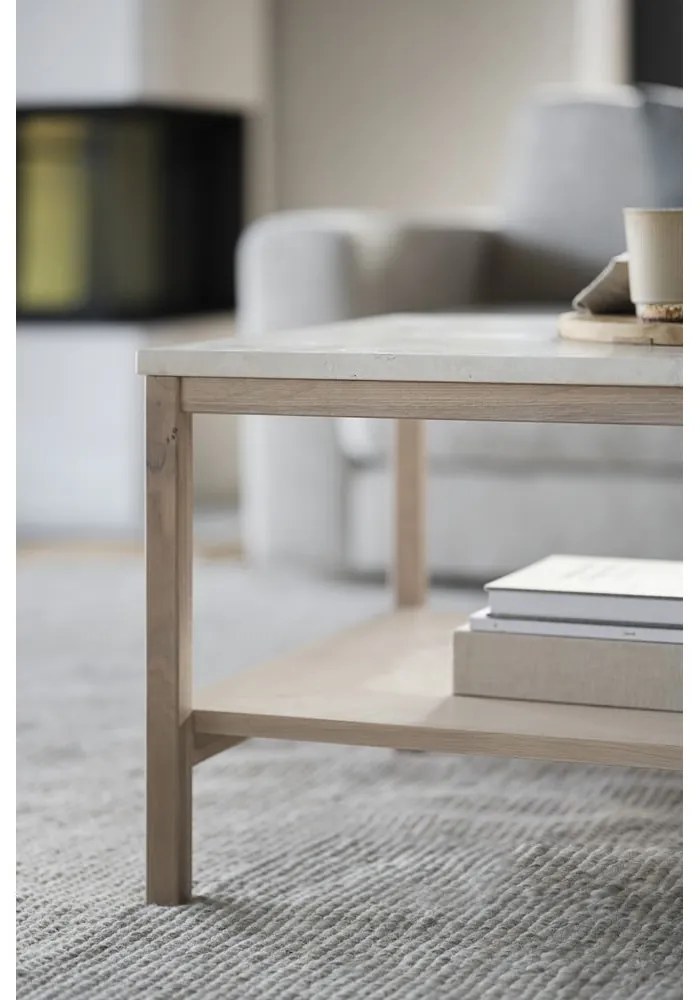 Fehér-natúr színű dohányzóasztal kő asztallappal 140x60 cm Orwel - Rowico