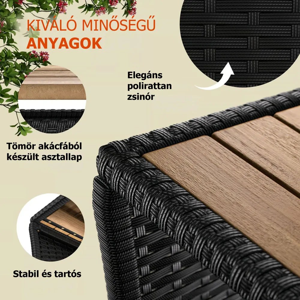 ROCCO polyrattan oldalasztal akácfával, 40x45x45cm, barna/fekete Casaria