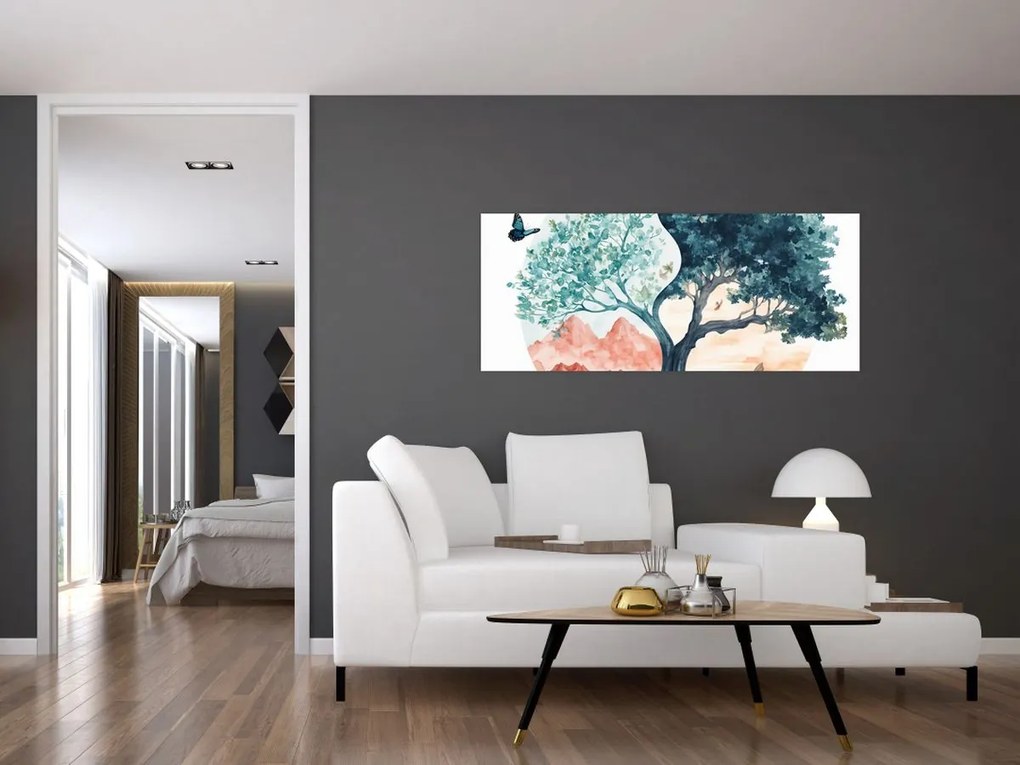 Kép – Akvarellfa tele élettel (120x50 cm)