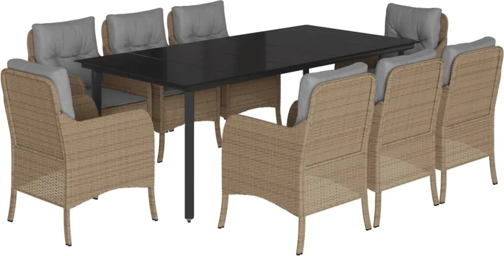 vidaXL 9 részes bézs polyrattan kerti étkezőgarnitúra párnákkal