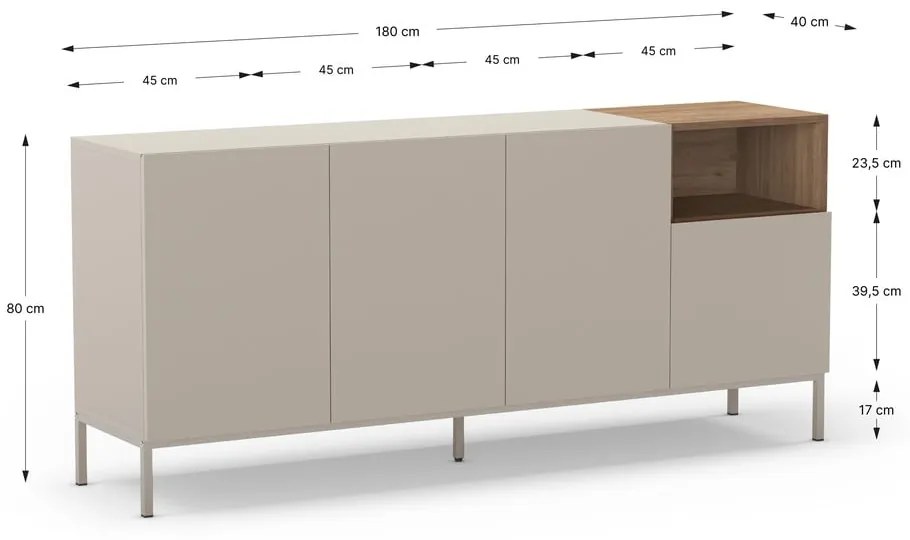 Krémszínű komód 180x80 cm Cailin – Marckeric
