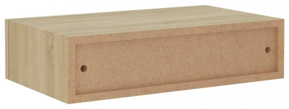 2 db tölgyszínű MDF falra szerelhető fiókos polc 40x23,5x10 cm