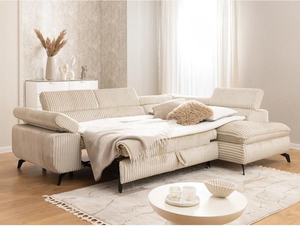 Bézs kordbársony sarokkanapé (jobb oldali-L alakú) Marbeya – Ropez