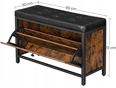 Cipősszekrény TAYLOR paddal 80x30 cm, rusztikus barna/fekete