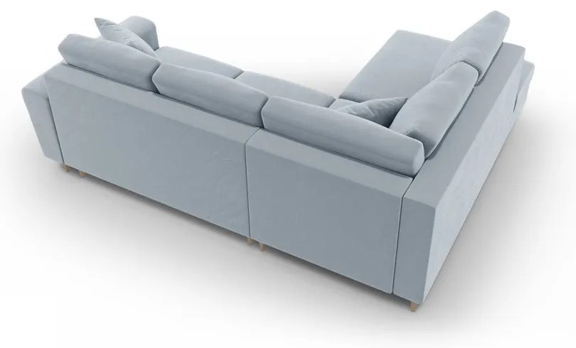 Világoskék bársony kinyitható tárolóhelyes sarokkanapé (bal oldali-L alakú) Kyoto – Cosmopolitan Design