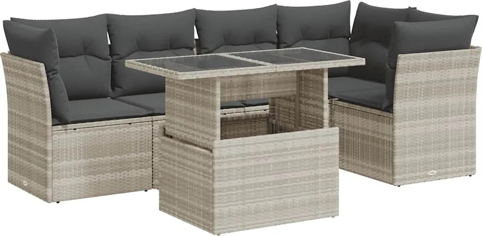 vidaXL 6 részes világosszürke polyrattan kerti ülőgarnitúra párnákkal