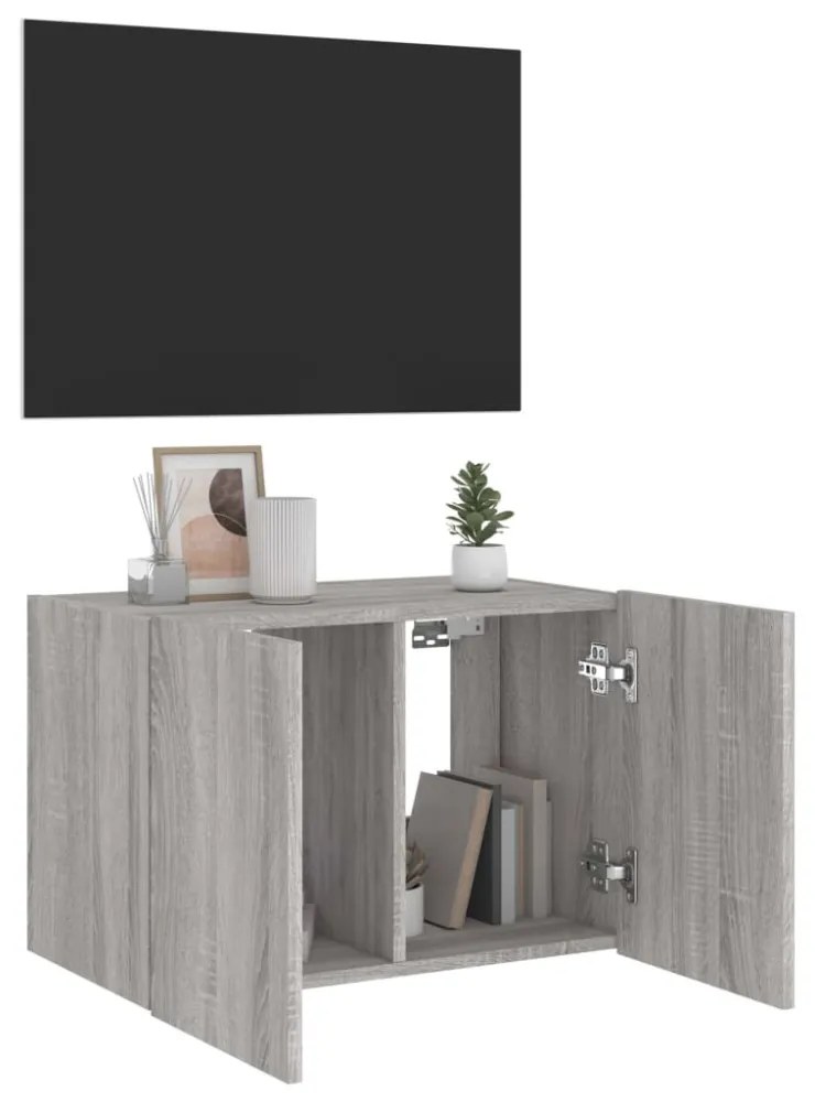 szürke sonoma színű fali TV-szekrény LED-ekkel 60x35x41 cm