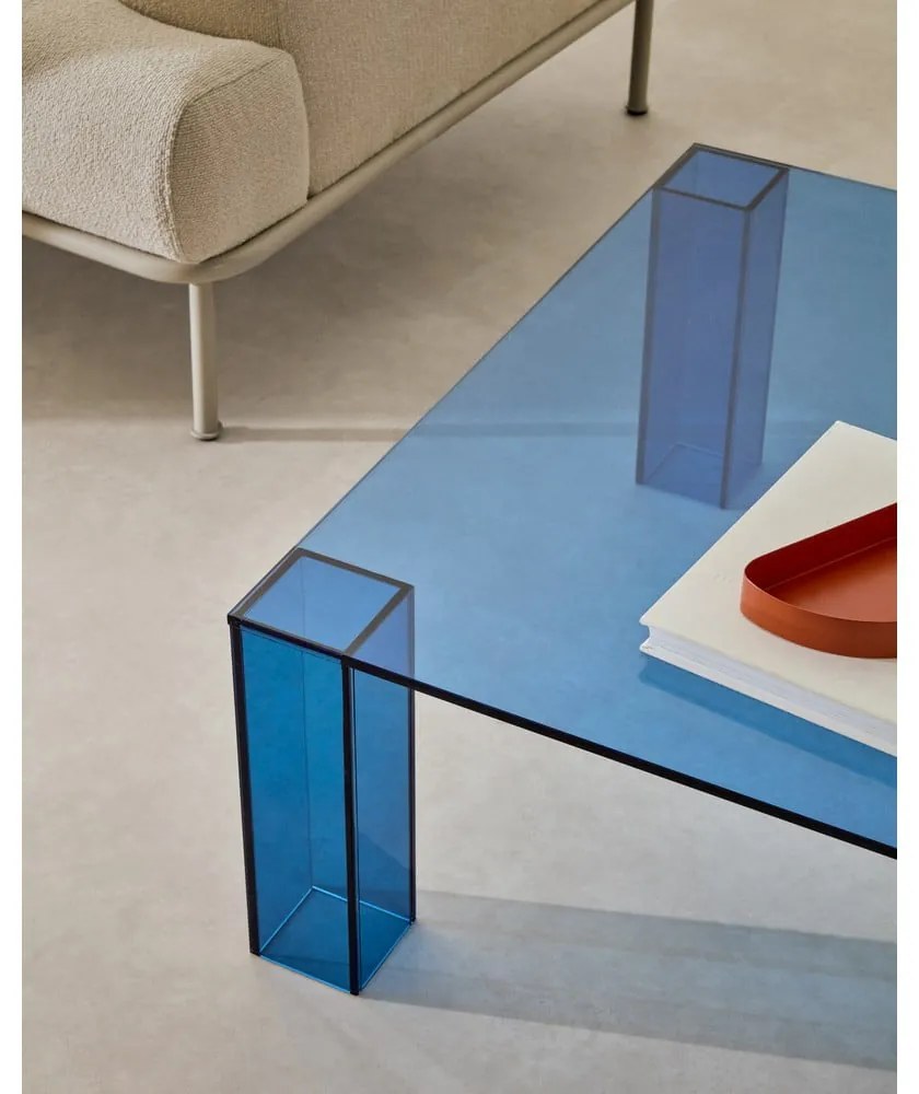 Kék üveg dohányzóasztal 85x85 cm Adularia – Kave Home