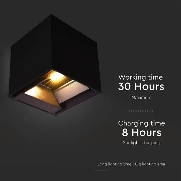 LED napelemes fali lámpa szenzorral LED/9W/3,7V 3000/4000/5000K IP65 fekete