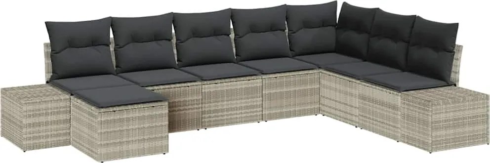 vidaXL Kerti Kanapé Szett párnával 8 pcs polirattan