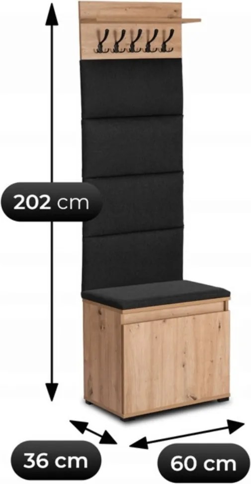 Előszoba bútor szett 60 cm artisan tölgy/grafit színben – MODENA