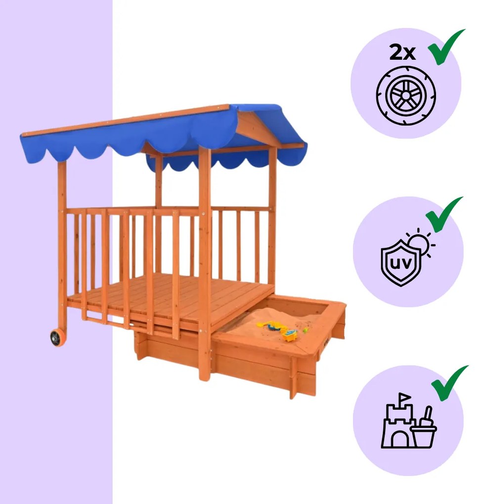 HAPPY verandás homokozó, 130x130x143cm, barna/kék Jurhan