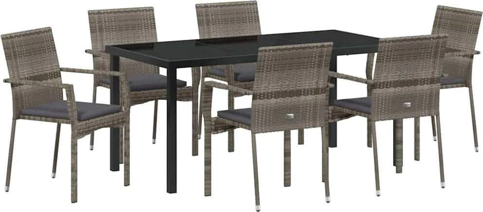 vidaXL Kert étkező szett párnával 7 pcs Szürke polirattan