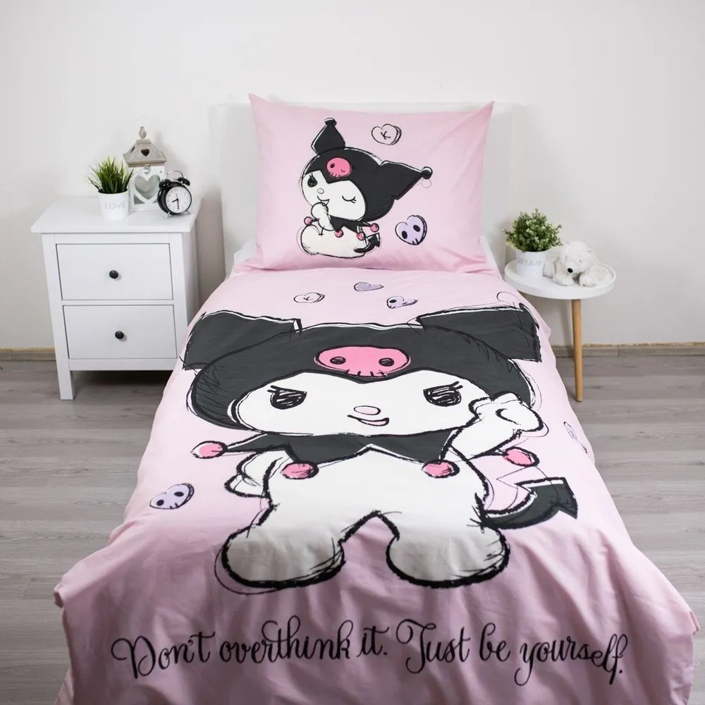 Rózsaszín egyszemélyes pamut gyerek ágyneműhuzat 140x200 cm Hello Kitty "Kuromi" – Jerry Fabrics