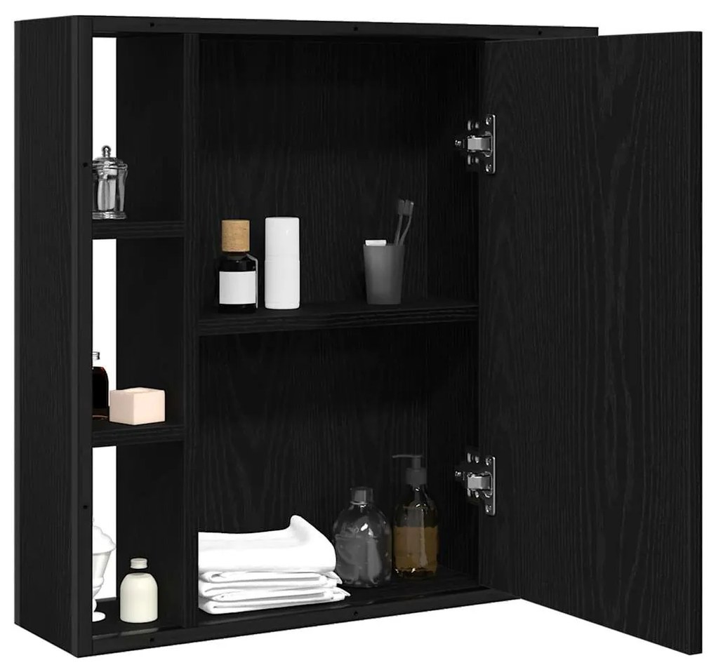 Fekete tölgy szerelt fa fürdőszobai tükör 60 x 16 x 60 cm