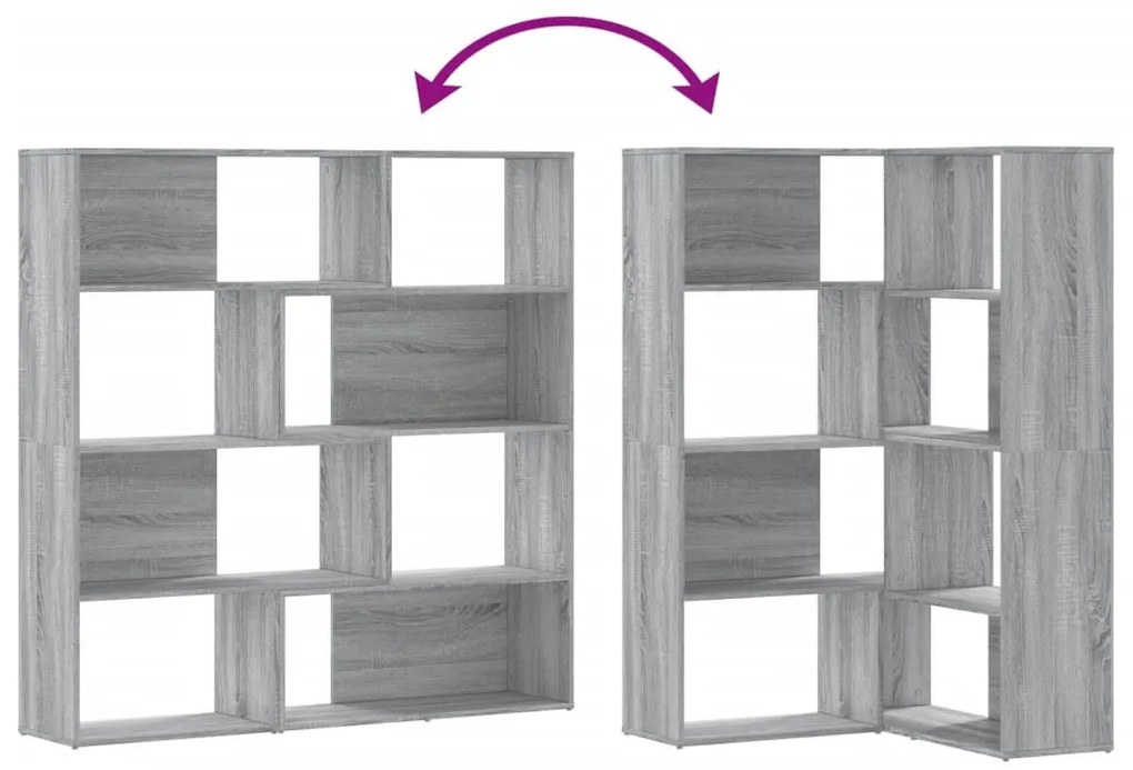 4 szintes szürke szerelt fa sarokkönyvespolc 85x85x140 cm