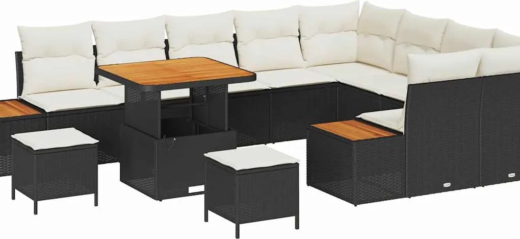 vidaXL Kerti Kanapé Szett párnával tárolóval 12 pcs Fekete Poli rattan
