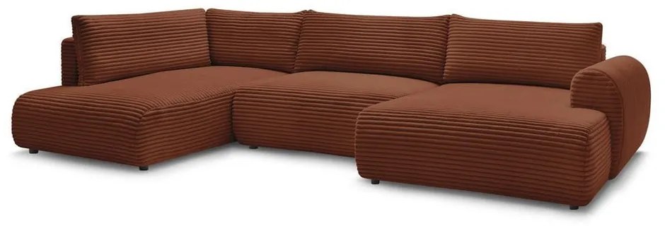Téglavörös kordbársony kinyitható sarokkanapé (jobb oldali-U alakú) Lucien – Bobochic Paris