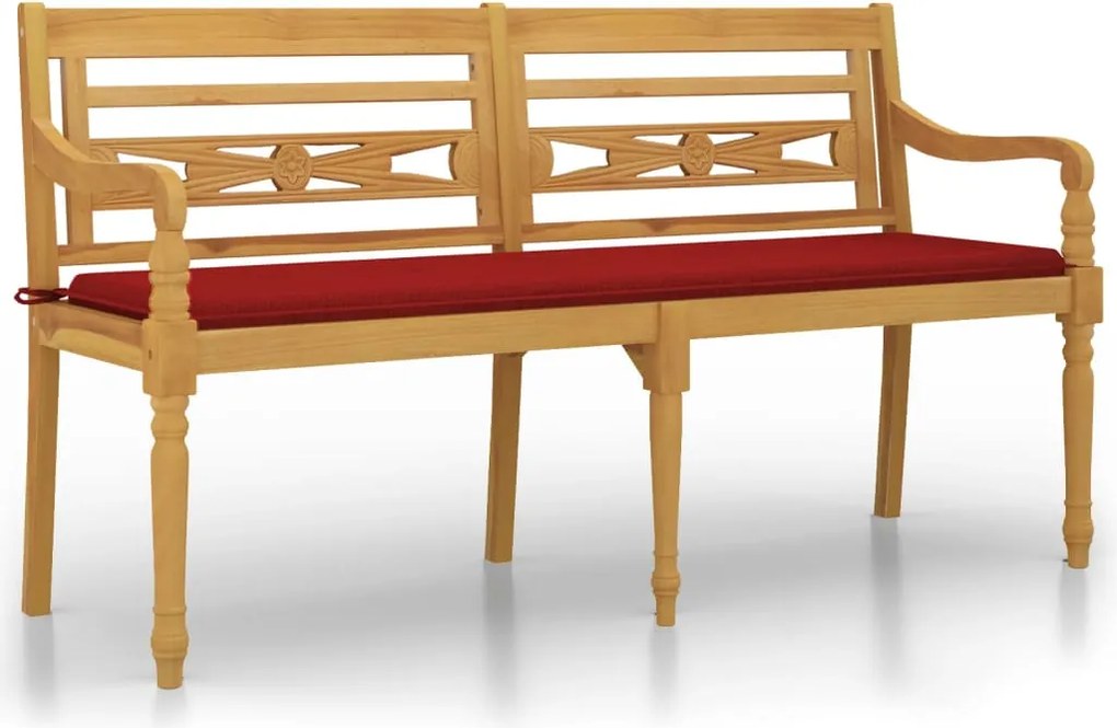 vidaXL tömör tíkfa Batavia pad piros párnával 150 cm