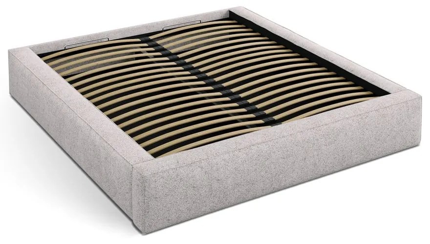 Bézs kárpitozott ágyneműtartós franciaágy ágyráccsal 200x200 cm Simon Olivia – Micadoni