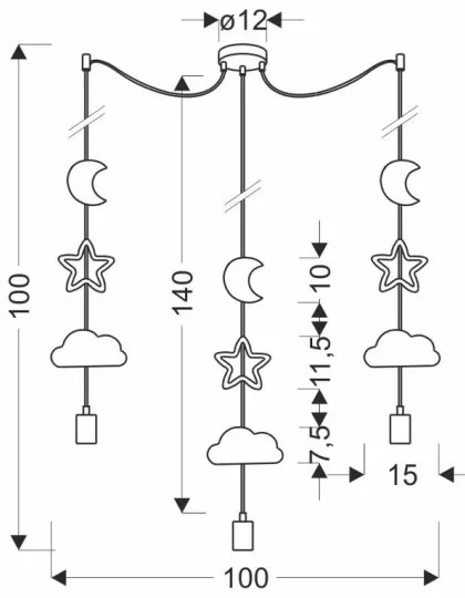 Gyermek csillár zsinóron TRIO 3xE27/20W/230V szürke/sárga/fehér