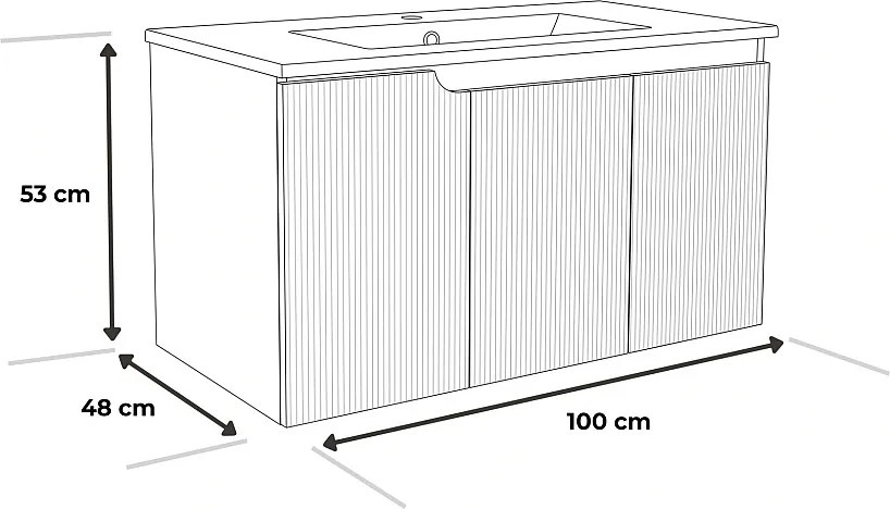Piramida EURIDIKA fali fürdőszobabútor - műmárvány mosdóval -3 ajtós - PINO ZÖLD -100 x 48 x 53 cm