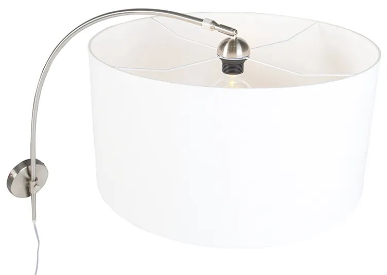 Modern fali ívlámpa acélból fehér árnyékolóval, 50/50/25 állítható