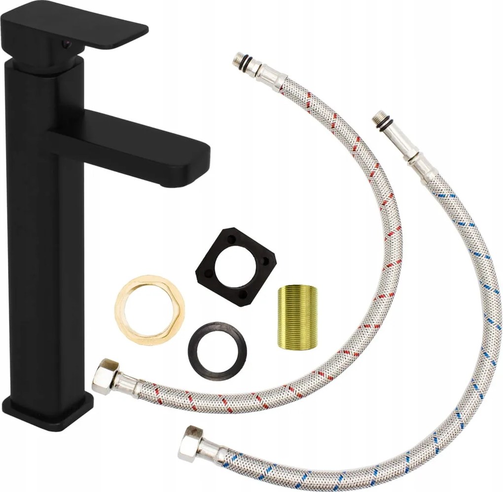 Fürdőszobai Mosdó Csaptelep Álló Magas Szögletes Caro Cubic Fekete