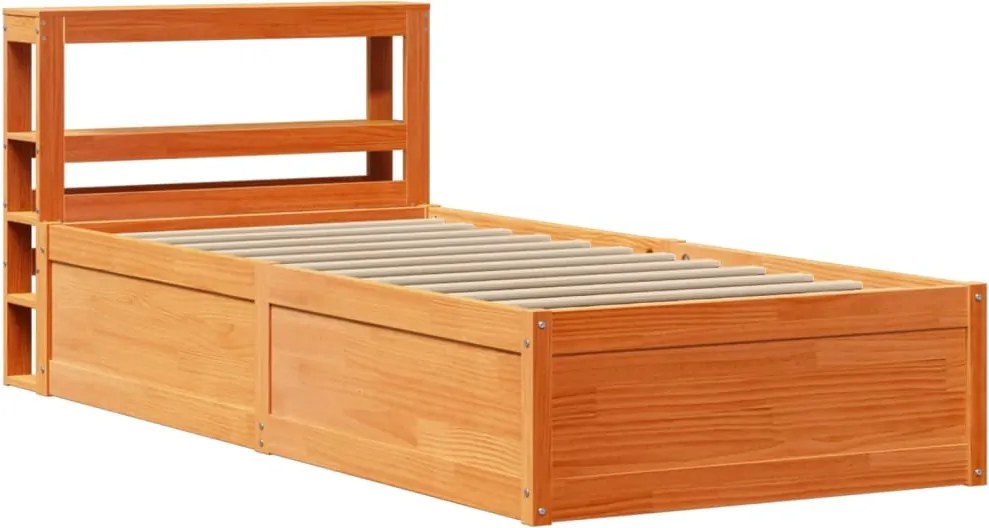 vidaXL viaszbarna tömör fenyőfa ágykeret fejtámlával 100 x 200 cm