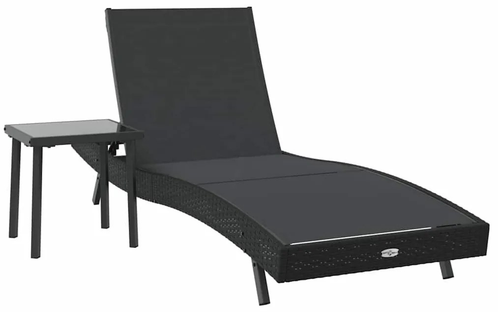 Napozóágy asztallal 2 pcs Fekete 40 x 40 x 40.5 cm polirattan