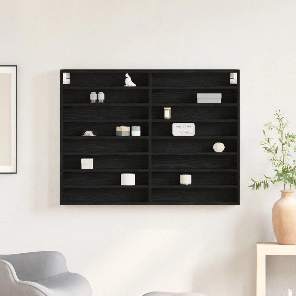Vitrine Szekrény Fekete Tölgy 100x8,5x75 cm Műszaki Fa