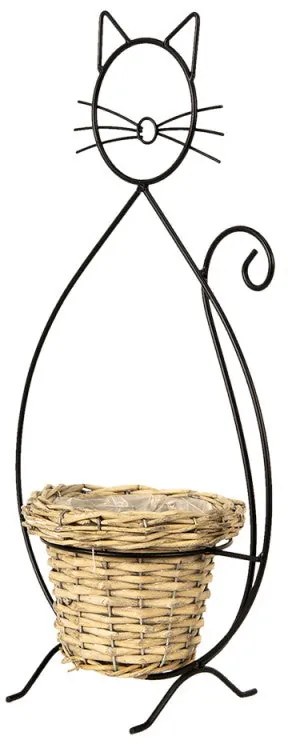 Cica alakú fém virágtartó rattan kosárral 52 cm