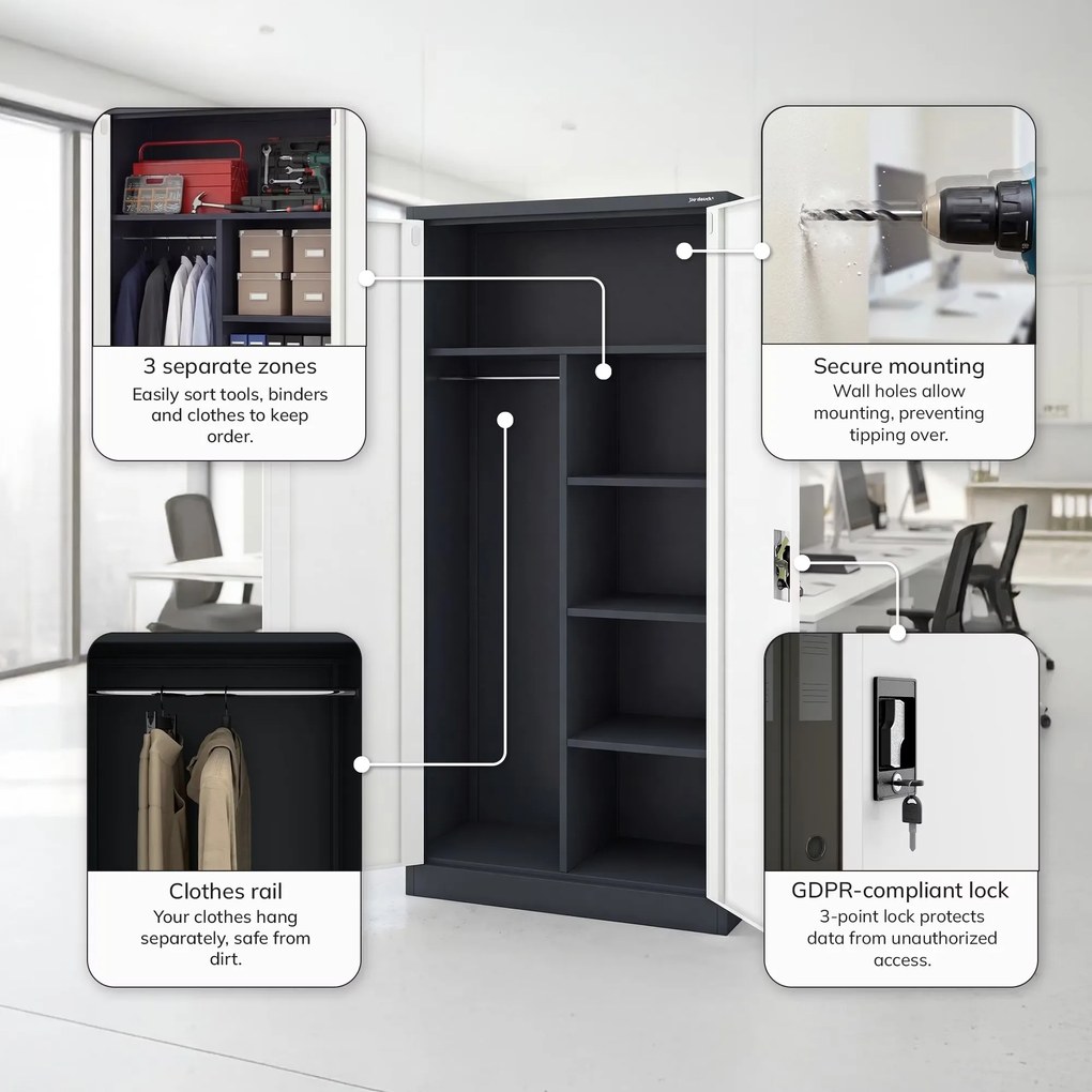 Zárható takarítószekrény antracit-fehér DAWID 900 x 1850 x 450 mm