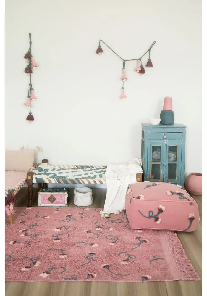 Rózsaszín mosható kézi szövésű pamut gyerek szőnyeg 140x210 cm English Garden Ash Rose – Lorena Canals