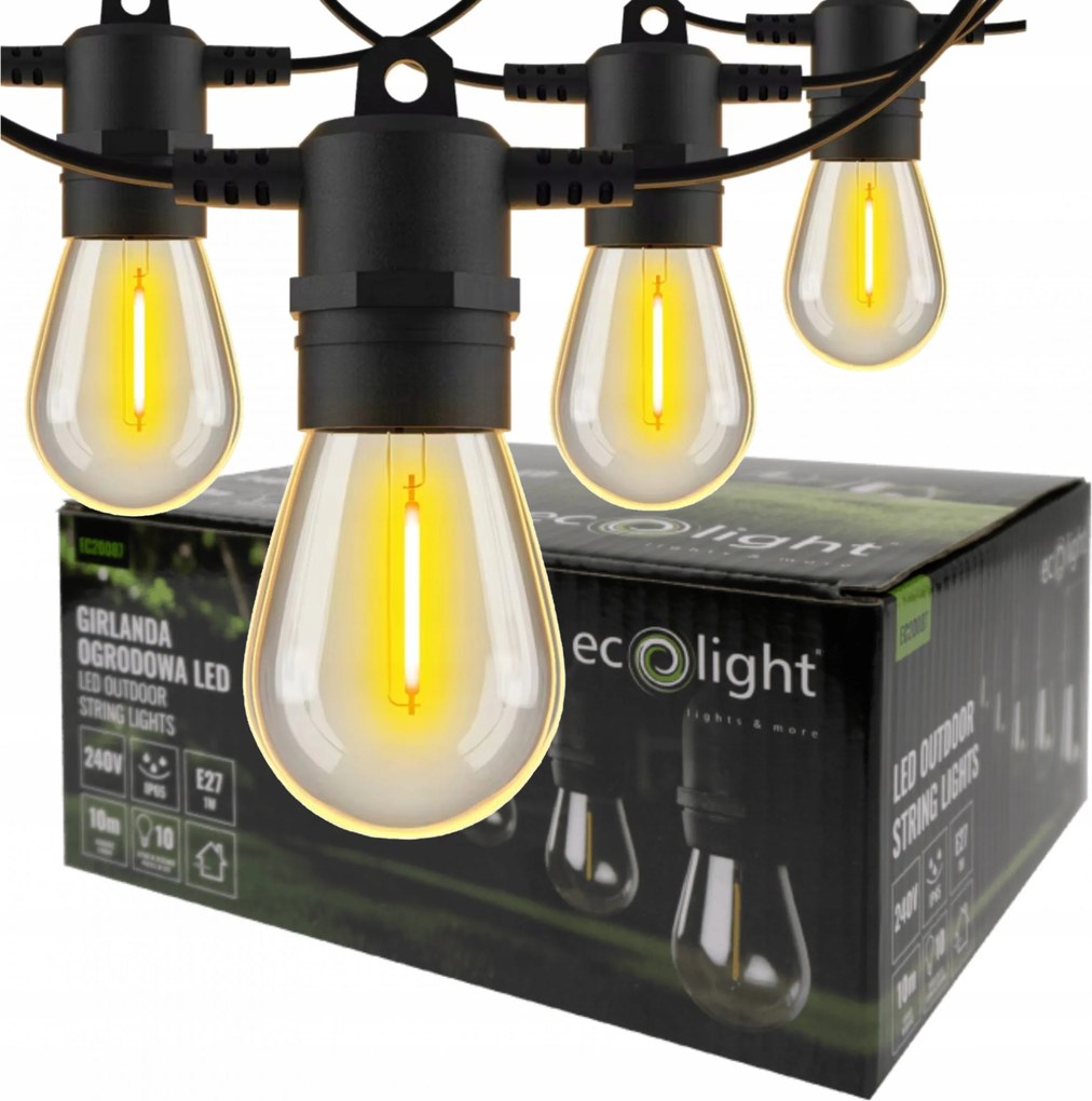 Kerti fényfüzér 10 méter 10 izzó G45 E27 1W 2700K